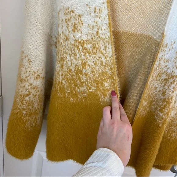 Anthropologie Akemi + Kin Senna Eyelash Open Front Mustard Cardigan One Size - Picture 3 of 8